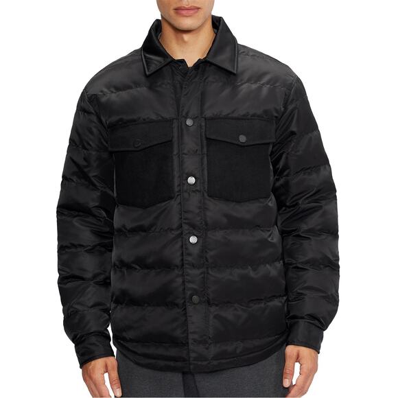 Ted Baker Velosty Black Quilted Overshirt Patch Jacket Size 5/XL - Picture 1 of 8